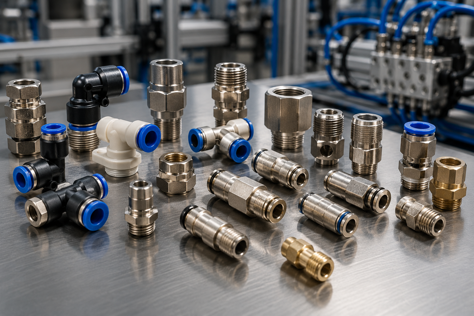 Explore pneumatic fittings from Canada Pneumatics Inc., including plastic, nickel-plated brass and stainless steel fitting ranges.